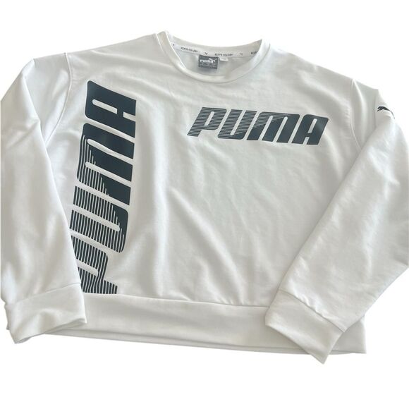 Puma White Crewneck cropped Sweatshirt with Sporty Logos size L - Picture 1 of 7